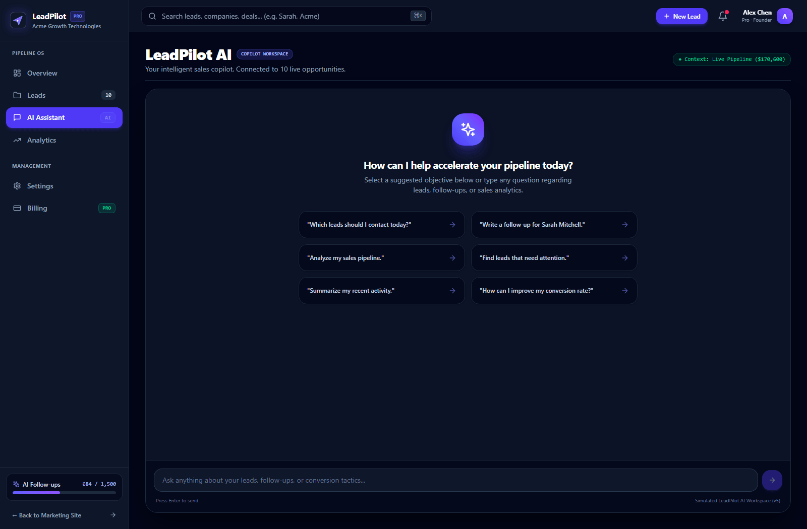 LeadPilot conversational AI copilot workspace