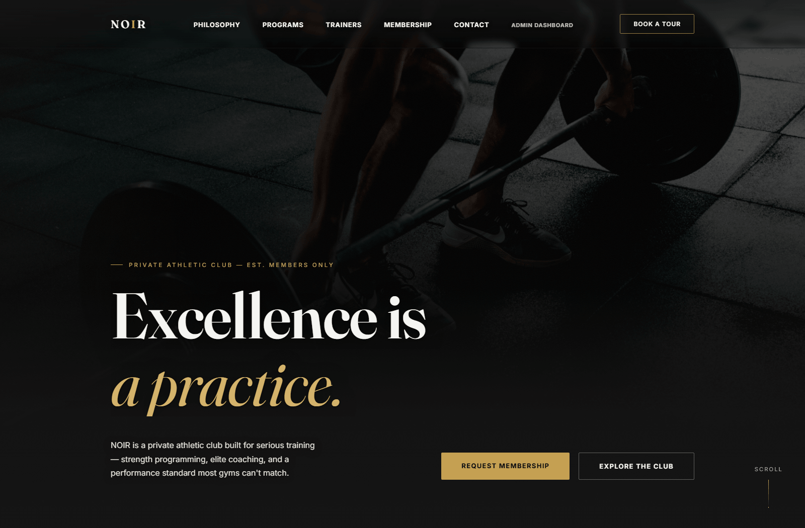 NOIR Athletic Club real application public homepage
