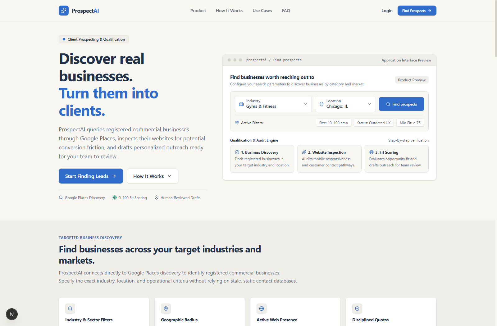 ProspectAI automated website technical inspection and qualification platform